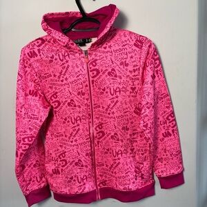 Under Armour Hot Pink zip up sweater jacket girls youth size large in EUC
